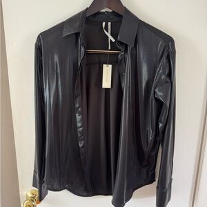 Anthropologie Black Shiny Blouse